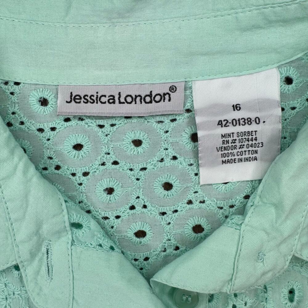 Jessica London Size 16 mint sorbet button up eyelet top 100% Cotton - Picture 3 of 11